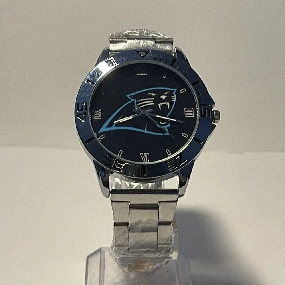 CAROLINA PANTHERS NFL Team Logo Men's Stainless-Steel Watch NEW - need battery